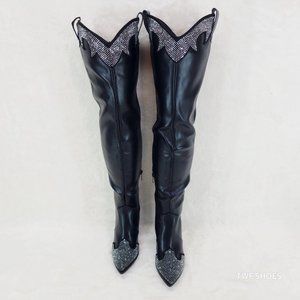 Primal Sexy Black OTK Thigh Boots With Rhinestone Trims Country Western …